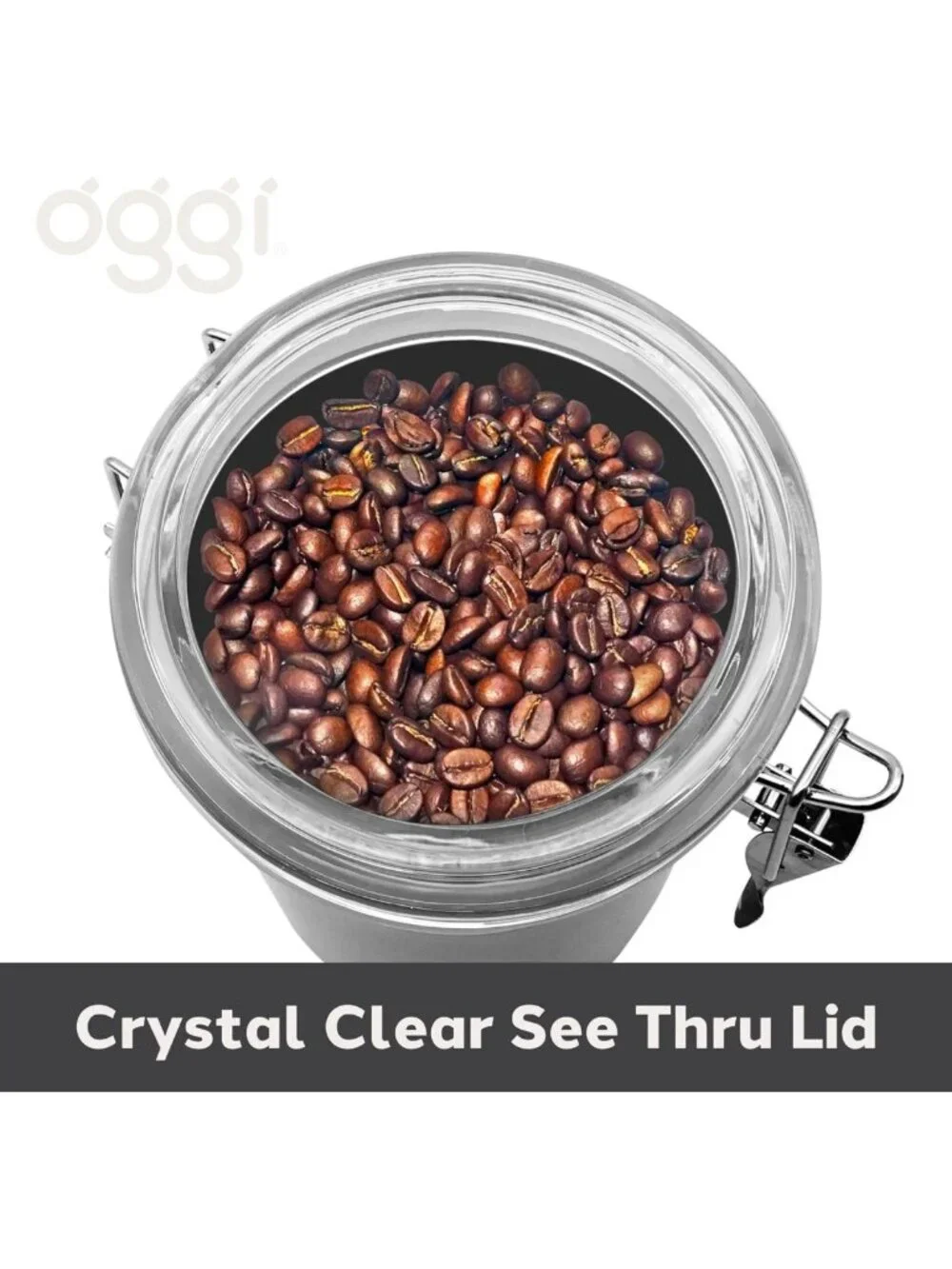 Airtight Stainless Steel Coffee Canister - 62oz, Clear Top for Beans & Grounds